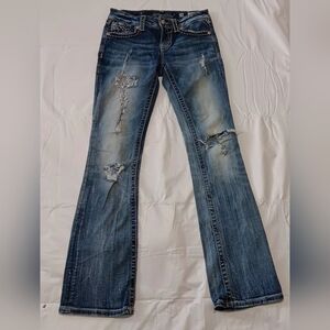 Miss Me Distressed Signature Boot Cut Jeans - Blue